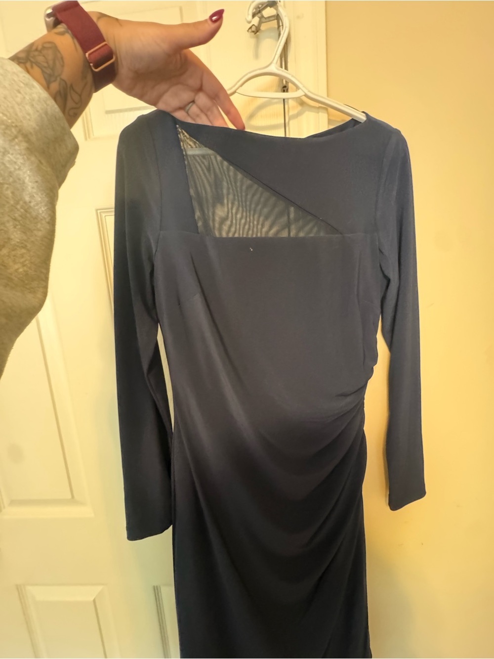 Lauren Ralph Lauren Navy Long-Sleeve Ruched Sheath Dress - Picture 2 of 4